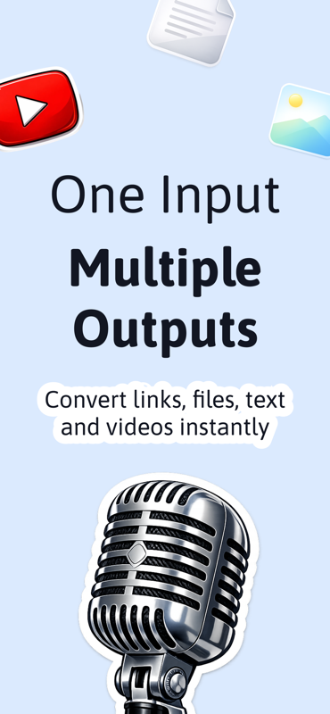 Podify AI app home screen — paste a URL, YouTube link or upload a PDF to generate AI podcasts